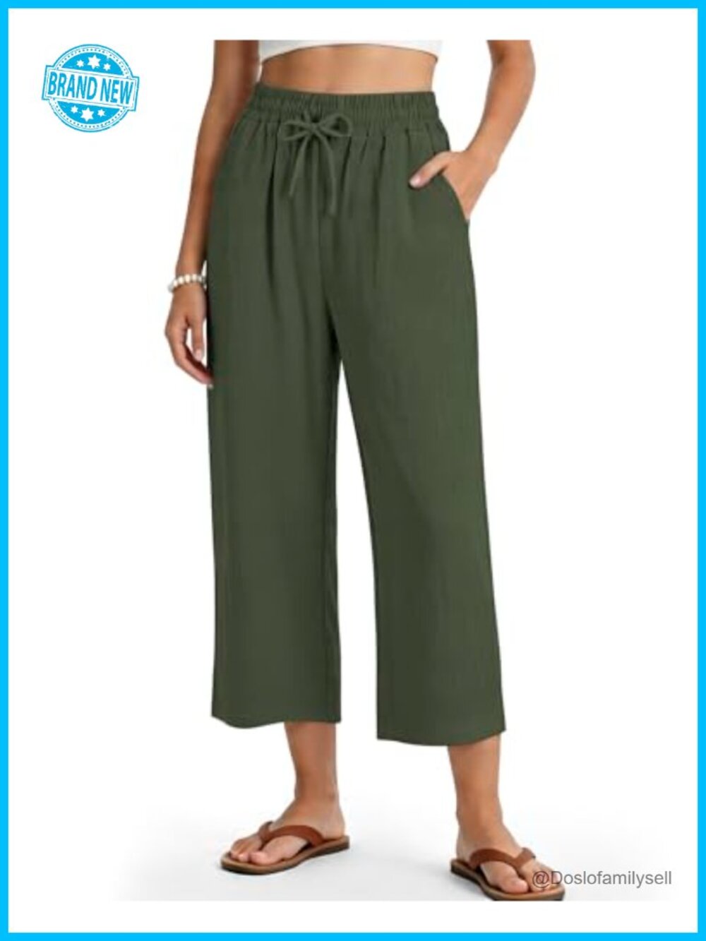 Women's Casual Capris High Waist Drawstring Loose Fit Summer Trousers with